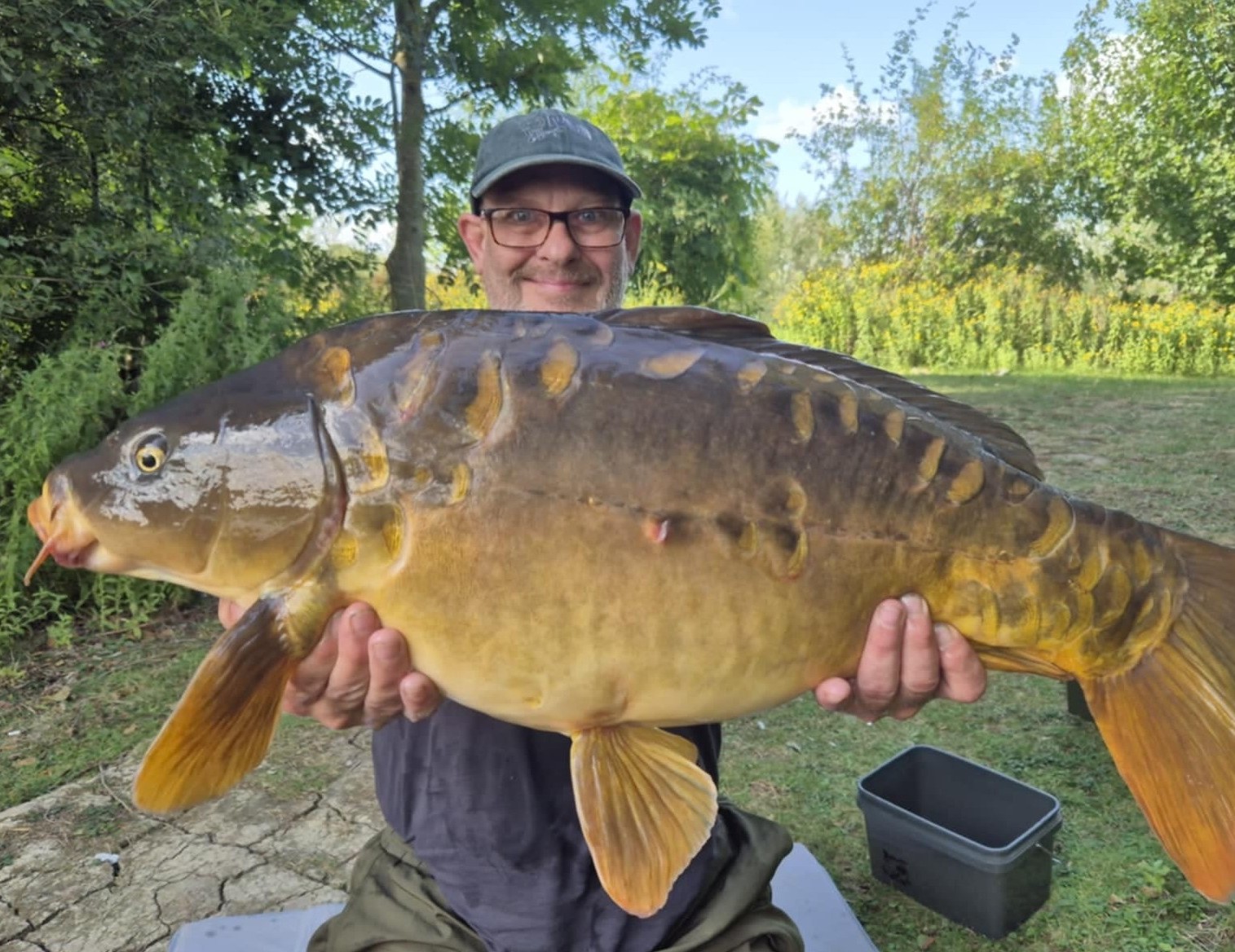 Dave with a carp caught at Alderwood Fishery